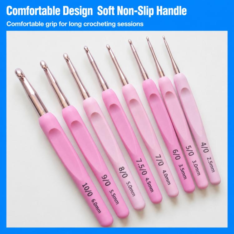 Set di uncinetti in alluminio con impugnatura morbida in plastica, strumenti per lavori a maglia fai da te e filati., 10 PCS/Pack, 34 PCS/Pack