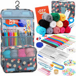 Kit per uncinetto 130 in 1 per principianti, set di uncinetti con filato in 12 colori e borsa portaoggetti da appendere., 130 In 1