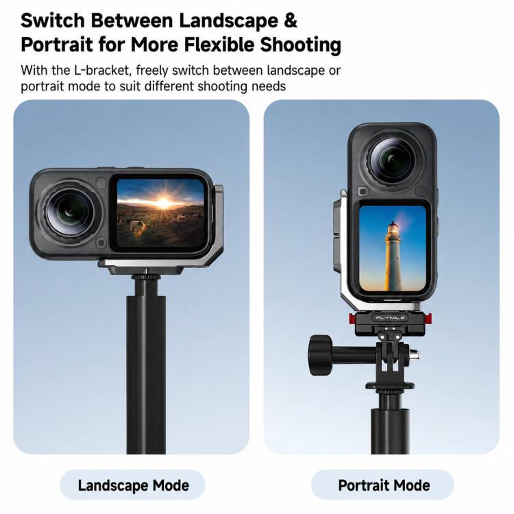 Adattatore per riprese orizzontali e verticali a sgancio rapido Flymile L-Plate per Insta360 X6.
