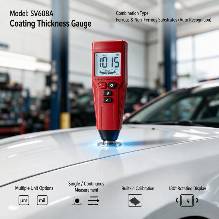 Digital Coating Thickness Gauge Fe & NFe Auto-Detect Paint Depth Meter 0-1500 Um / 0-59 Mil