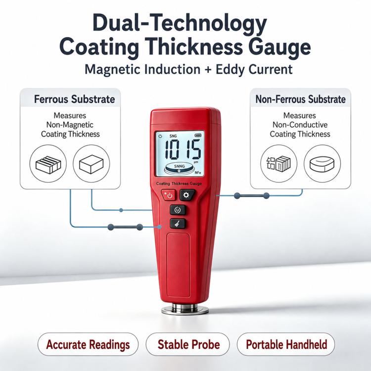 Digital Coating Thickness Gauge Fe & NFe Auto-Detect Paint Depth Meter 0-1500 Um / 0-59 Mil