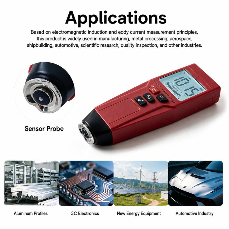 Digital Coating Thickness Gauge Fe & NFe Auto-Detect Paint Depth Meter 0-1500 Um / 0-59 Mil