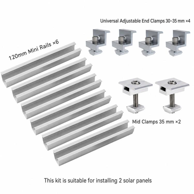 12 in 1 120mm U-Rail Mid & End Clamp Kit Solar Pv Panel Accessory, 12 in 1