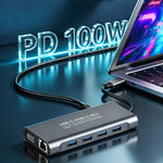 Waveshare 11-In-1 USB-C/Type-C Hub With 4K HDMI-Compatible, VGA, 100W PD Charging, RJ45 100Mbps Ethernet, SD/TF Reader