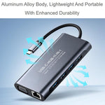 Waveshare 11-In-1 USB-C/Type-C Hub With 4K HDMI-Compatible, VGA, 100W PD Charging, RJ45 100Mbps Ethernet, SD/TF Reader