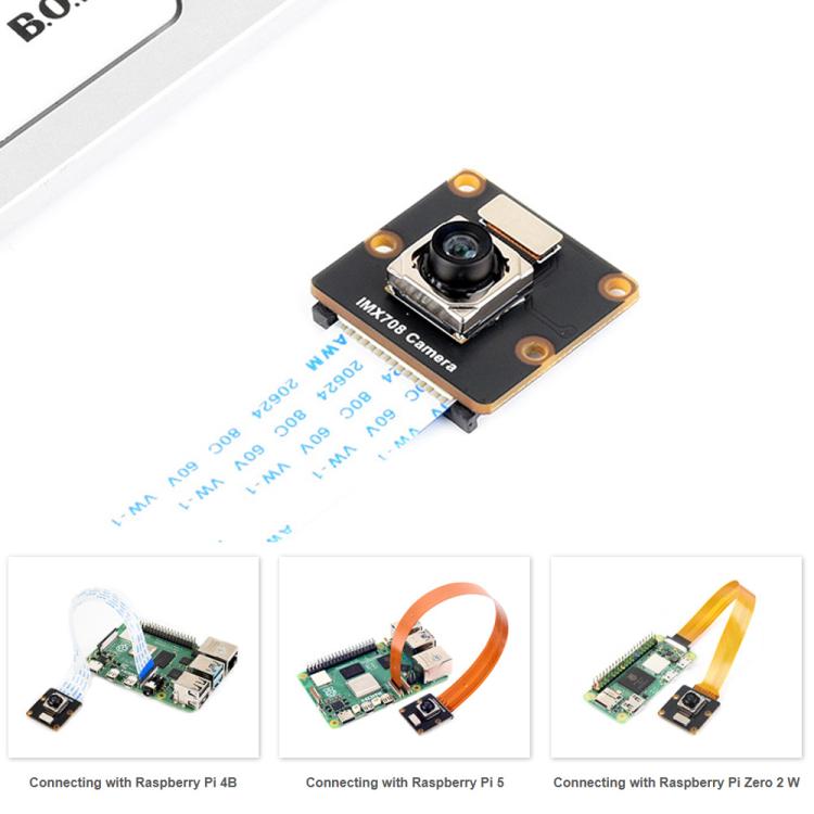 Waveshare IMX708 12MP Autofocus Camera 79.8-degree FOV Compatible with Raspberry Pi Series Boards, 35272