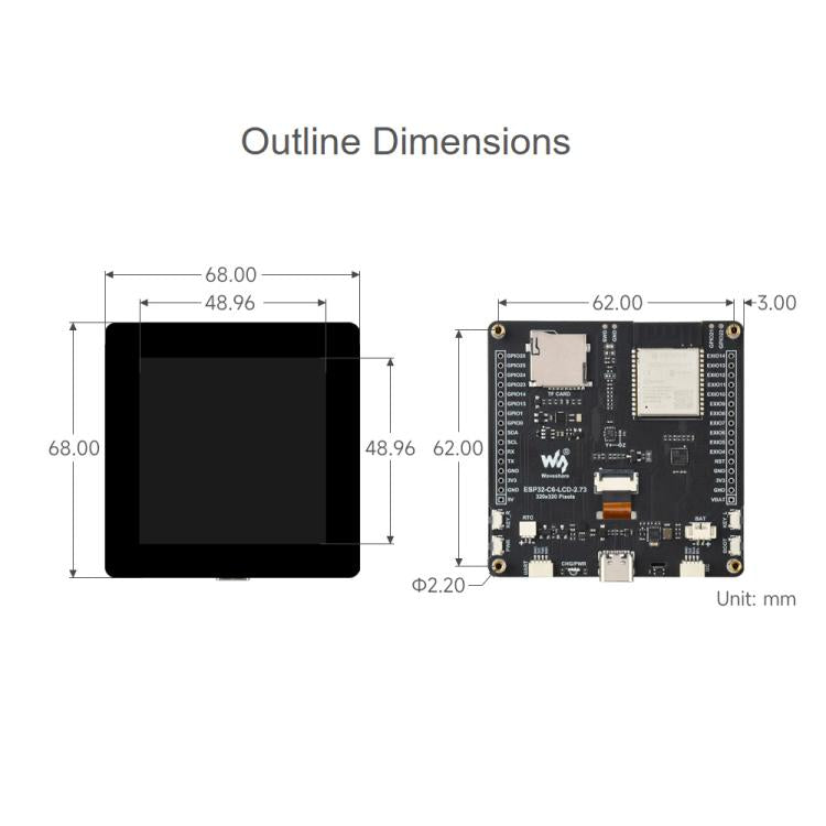 Waveshare ESP32-C6 2.73inch LCD Display Development Board RISC-V 32-Bit Processor, 320 × 320 Resolution, 35302