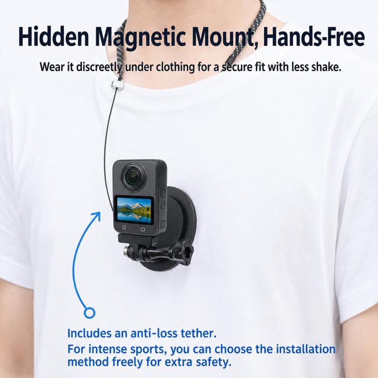 Supporto magnetico da collo CQT per action camera, a mani libere, POV, con sgancio rapido e cordino., Single Bracket, With Adapter Set