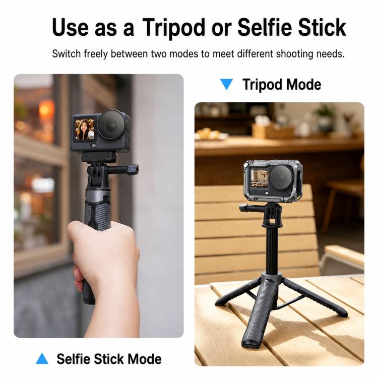LKTOP Action Camera Treppiede Selfie Stick estensibile da 17,5 a 50 cm con impugnatura ergonomica e doppio adattatore 2 in 1.