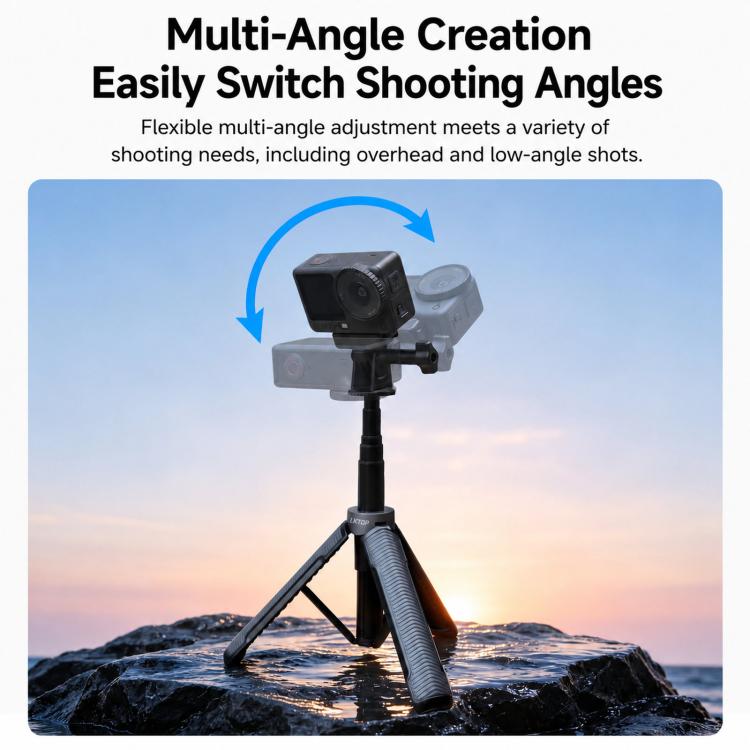 LKTOP Action Camera Treppiede Selfie Stick estensibile da 17,5 a 50 cm con impugnatura ergonomica e doppio adattatore 2 in 1.