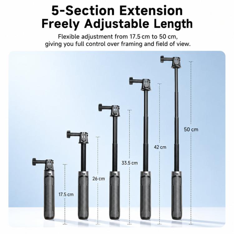LKTOP Action Camera Treppiede Selfie Stick estensibile da 17,5 a 50 cm con impugnatura ergonomica e doppio adattatore 2 in 1.