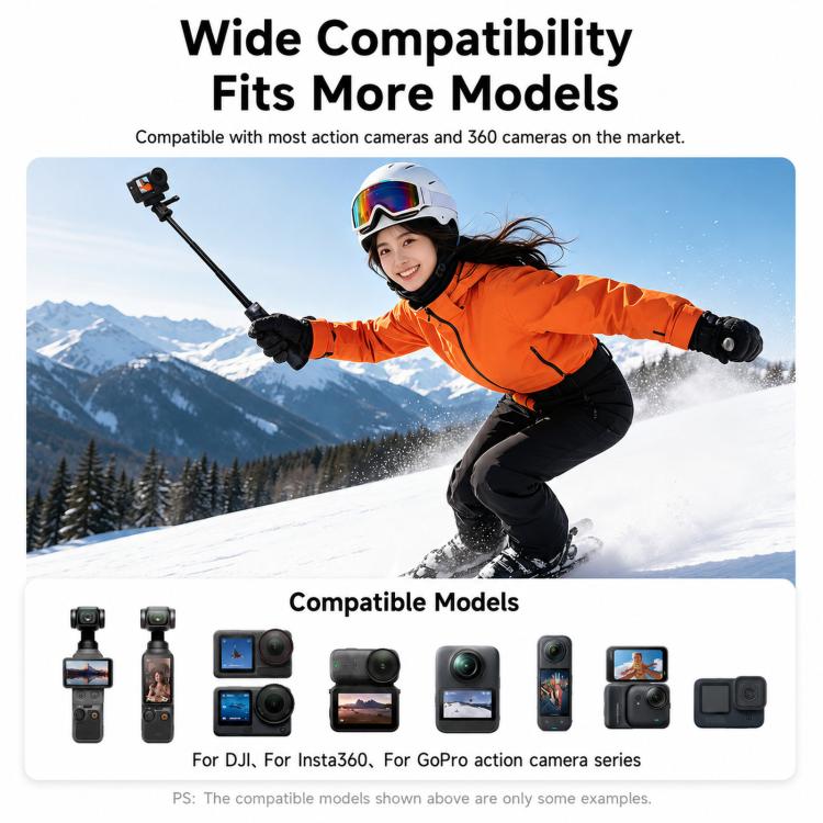 LKTOP Action Camera Treppiede Selfie Stick estensibile da 17,5 a 50 cm con impugnatura ergonomica e doppio adattatore 2 in 1.