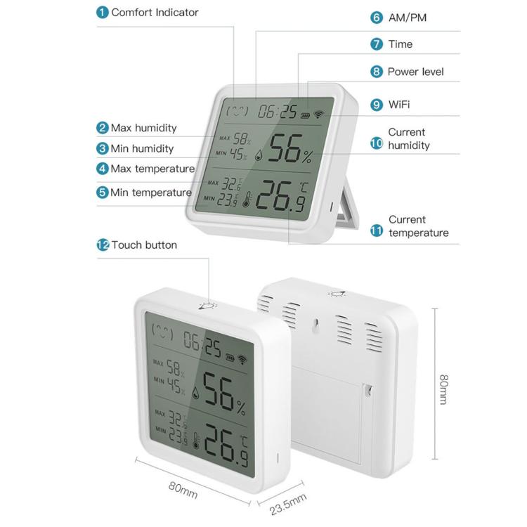 Per Tuya, termometro e igrometro intelligente con ampio schermo, wireless e portatile, per la casa., TH08Pro
