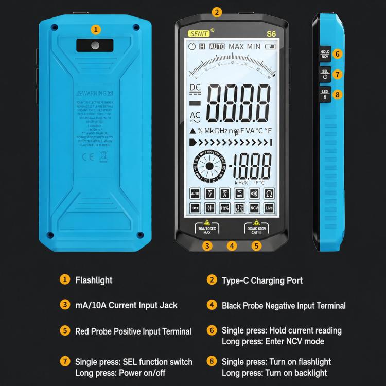 Full-Automatic High-Precision Anti-Burn Digital Multimeter Intelligent Large Screen Multimeter For Electrician Repair, SENIT S6