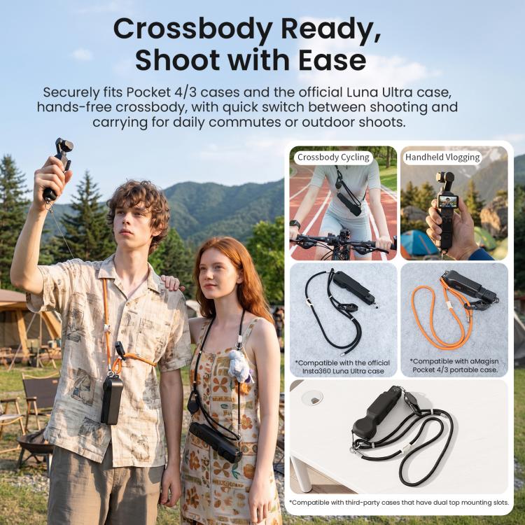 Tracolla retrattile aMagisn per fotocamera, ideale per DJI Osmo Pocket 4/3 e Insta360 Luna Ultra.