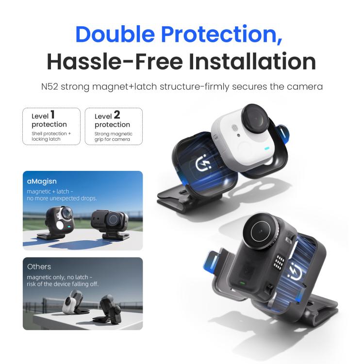 Supporto magnetico a clip aMagisn per cappelli, girevole a 360°, per visiera di cappello, tracolla di zaino, supporto POV per vlog., For Insta360 GO Ultra, For DJI Osmo Nano