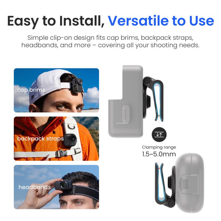 Supporto magnetico a clip aMagisn per cappelli, girevole a 360°, per visiera di cappello, tracolla di zaino, supporto POV per vlog., For Insta360 GO Ultra, For DJI Osmo Nano