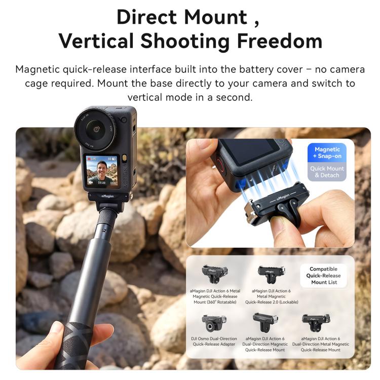 Per DJI Osmo Action 6 aMaginsn Vertical Shoot Coperchio batteria magnetico a sgancio rapido Sportello batteria in metallo