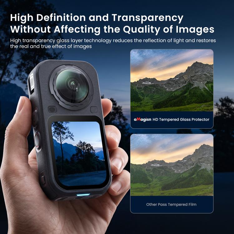 Pellicola protettiva in vetro temperato aMagins per Insta360 X6, HD trasparente, antigraffio., 1 Set, 2 Sets