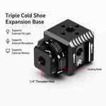 Adattatore per slitta a caldo tripla Xinwenxuan in alluminio con filettatura da 1/4" e foro di posizionamento ARRI per luce microfono., Triple Cold Shoe Mount