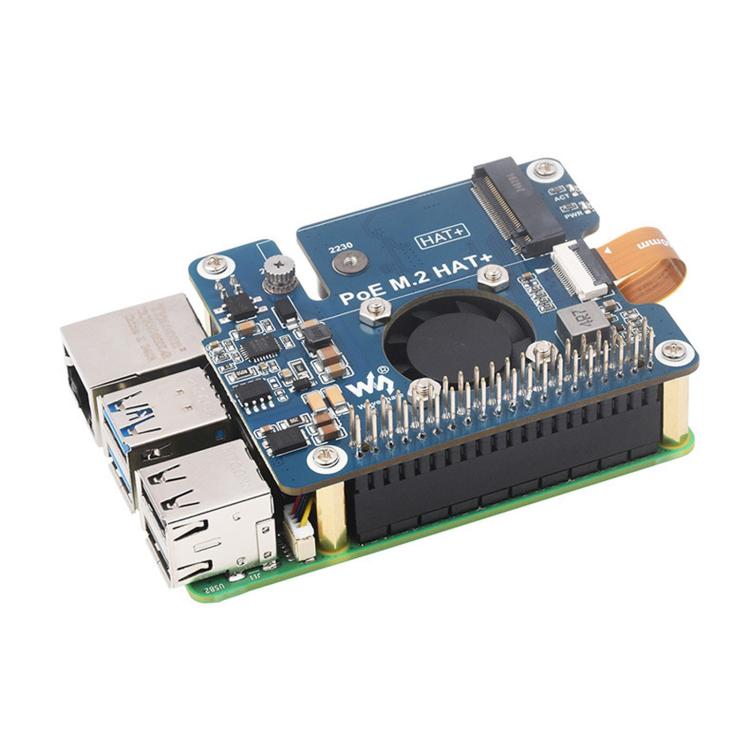 WAVESHARE For Raspberry Pi 5 PCIe To M.2 Adapter With PoE Function Supports NVMe Protocol M.2 Solid State Drive, With Connector Pins, No Connector Pins