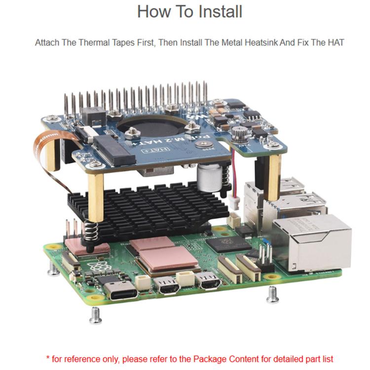 WAVESHARE For Raspberry Pi 5 PCIe To M.2 Adapter With PoE Function Supports NVMe Protocol M.2 Solid State Drive, With Connector Pins, No Connector Pins