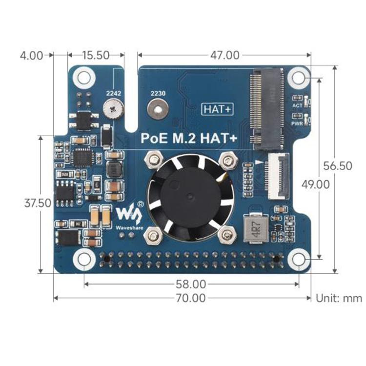 WAVESHARE For Raspberry Pi 5 PCIe To M.2 Adapter With PoE Function Supports NVMe Protocol M.2 Solid State Drive, With Connector Pins, No Connector Pins