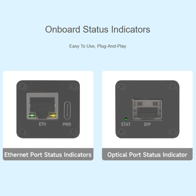 Convertitore fibra-Ethernet SFP Gigabit con negoziazione automatica WAVESHARE, chip controller RTL8213B, With PoE, No PoE