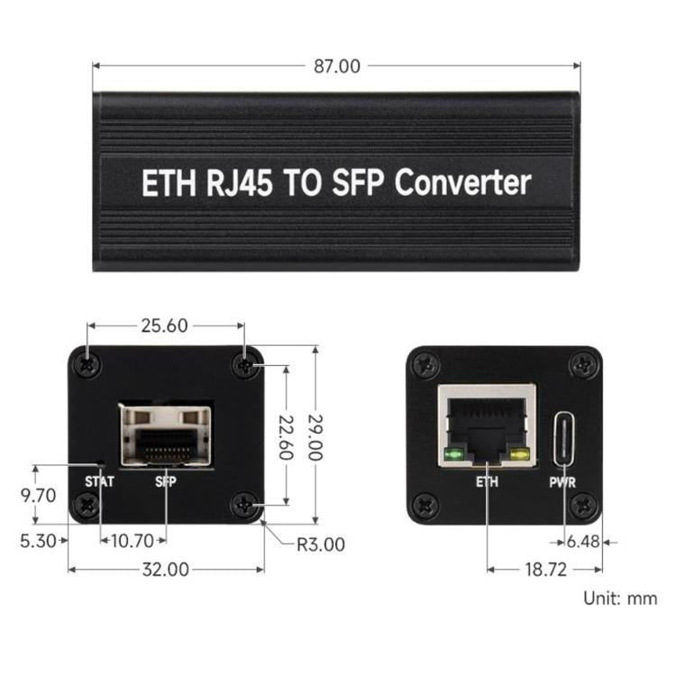 Convertitore fibra-Ethernet SFP Gigabit con negoziazione automatica WAVESHARE, chip controller RTL8213B, With PoE, No PoE