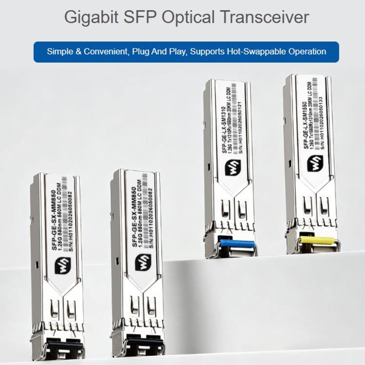 Ricetrasmettitore ottico SFP Gigabit WAVESHARE con connettore LC, supporta la funzionalità hot-swappable e la modalità plug-and-play., Multimode, Single-mode