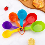 Set di misurini e cucchiai dosatori in plastica, colore arcobaleno, impilabili, con anello e scala graduata incisa., 12 PCS/Set, 6 PCS/Set