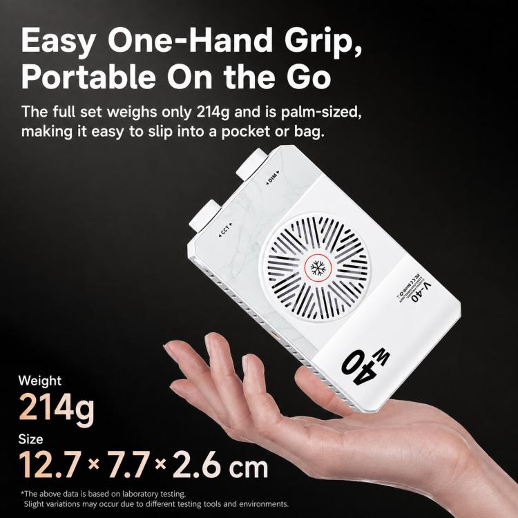 V-40 Luce video LED portatile da 40 W, temperatura colore 2500K-9000K, CRI 96+, ricaricabile, tascabile, pannello luminoso per fotografia, V-40
