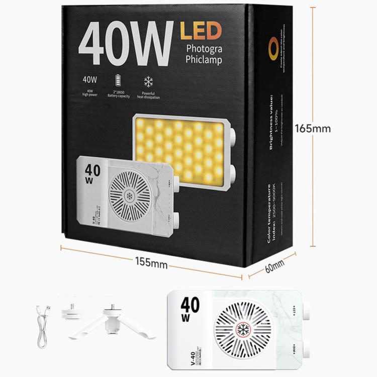 V-40 Luce video LED portatile da 40 W, temperatura colore 2500K-9000K, CRI 96+, ricaricabile, tascabile, pannello luminoso per fotografia, V-40