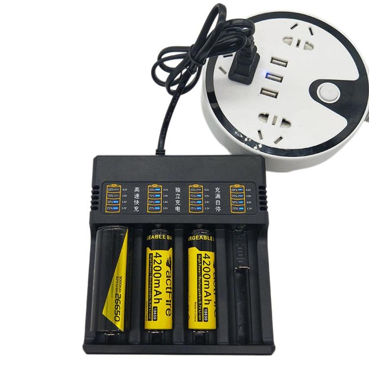 Caricabatterie universale a 4 slot per batterie al litio con indicatore del livello di carica, US Plug, EU Plug