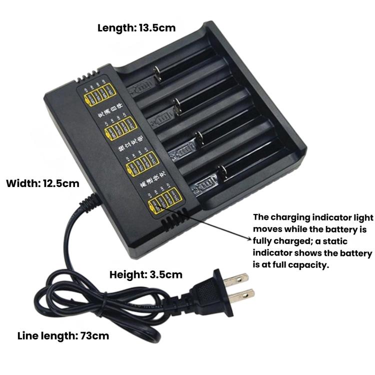 Caricabatterie universale a 4 slot per batterie al litio con indicatore del livello di carica, US Plug, EU Plug