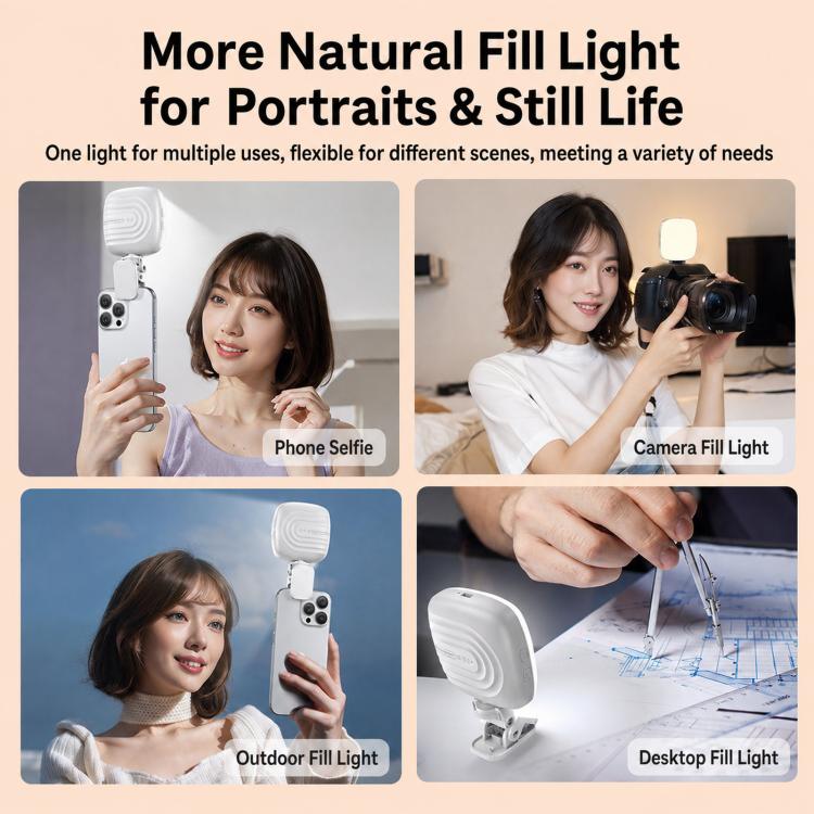 M-01 Clip ricaricabile per telefono, tre temperature di colore, luce di riempimento, mini luce video LED portatile