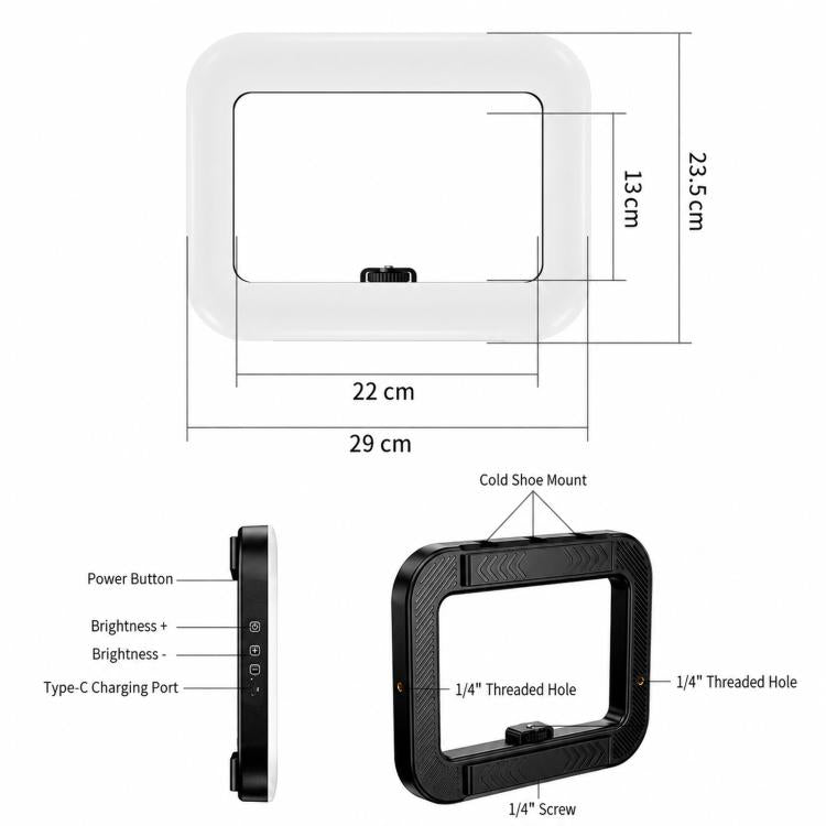 Luce ad anello ricaricabile per gabbia per fotocamera, rig video portatile per smartphone, 4400mAh, 6600mAh, 8000mAh