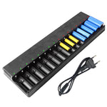 Caricabatterie intelligente a 16 slot per batterie al litio da 3,7 V a 4,2 V per batterie 26650 / 18650 / 21700, US Plug, EU Plug