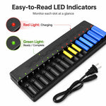 Caricabatterie intelligente a 16 slot per batterie al litio da 3,7 V a 4,2 V per batterie 26650 / 18650 / 21700, US Plug, EU Plug