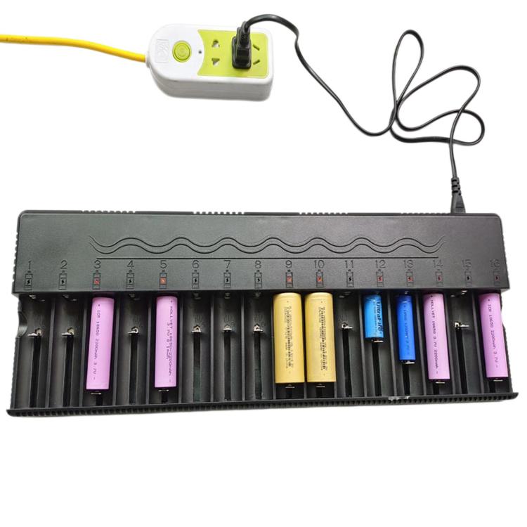 Caricabatterie intelligente a 16 slot per batterie al litio da 3,7 V a 4,2 V per batterie 26650 / 18650 / 21700, US Plug, EU Plug