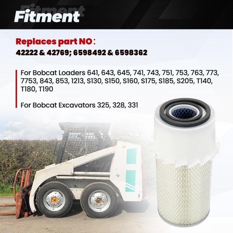 Kit filtro aria motore per escavatore Bobcat 753 / 763 / S175 / 641 e 325 / 328. Sostituisce i codici 6598362 e 6598492.