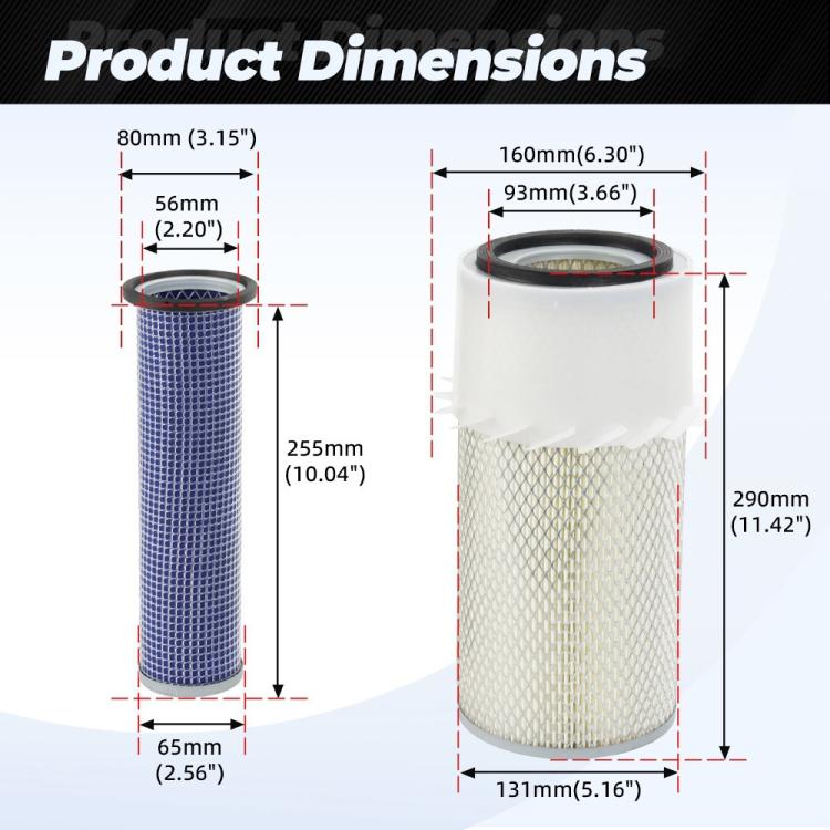 Kit filtro aria motore per escavatore Bobcat 753 / 763 / S175 / 641 e 325 / 328. Sostituisce i codici 6598362 e 6598492.