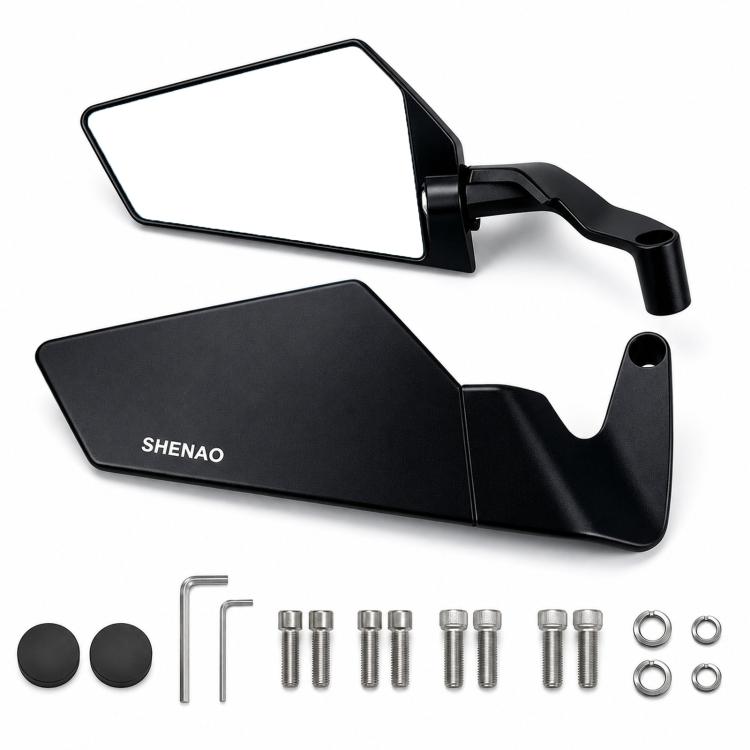 Specchietto retrovisore ribaltabile SHENAO per moto, in lega di alluminio, per modifiche., Blue Glass, White Glass