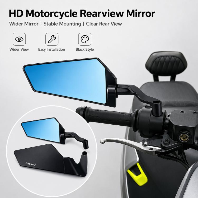 Specchietto retrovisore ribaltabile SHENAO per moto, in lega di alluminio, per modifiche., Blue Glass, White Glass