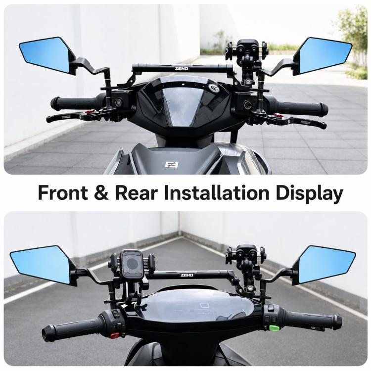 Specchietto retrovisore ribaltabile SHENAO per moto, in lega di alluminio, per modifiche., Blue Glass, White Glass