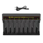 Caricabatterie multifunzionale MS-888 a 8 slot per batterie al litio da 3,7 V-4,2 V con spia luminosa., US Plug, EU Plug