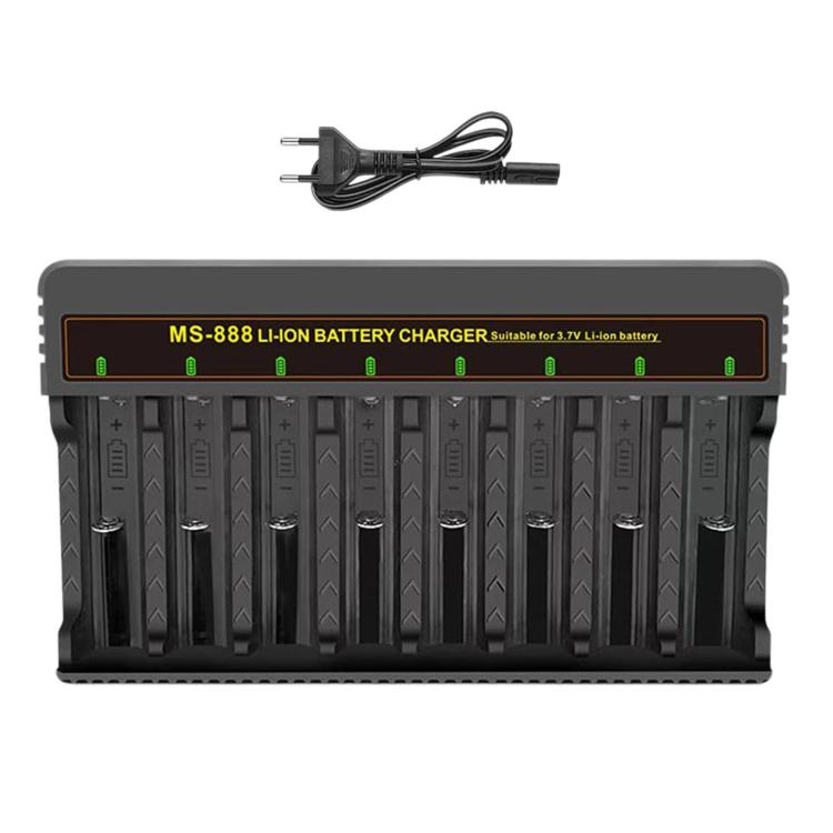 Caricabatterie multifunzionale MS-888 a 8 slot per batterie al litio da 3,7 V-4,2 V con spia luminosa., US Plug, EU Plug