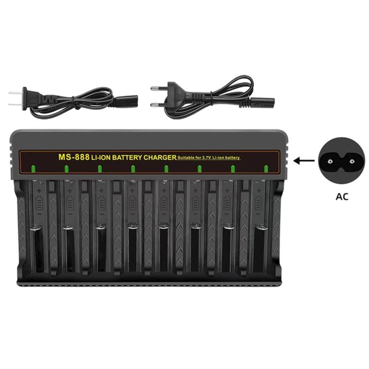 Caricabatterie multifunzionale MS-888 a 8 slot per batterie al litio da 3,7 V-4,2 V con spia luminosa., US Plug, EU Plug