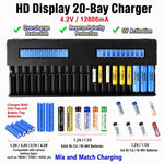 Caricabatterie al litio multifunzione a 20 slot con display LCD per batterie 18650 / 16340, US Plug, EU Plug