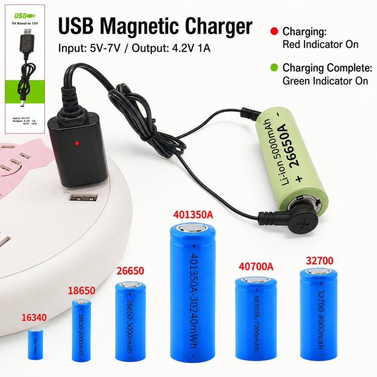 Caricabatterie al litio magnetico portatile e multifunzionale con spia luminosa, USB
